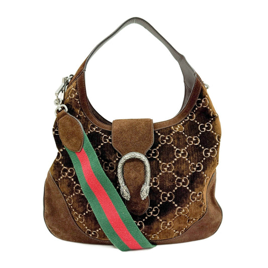 Horsebit Brown GG Velvet Shoulder Bag