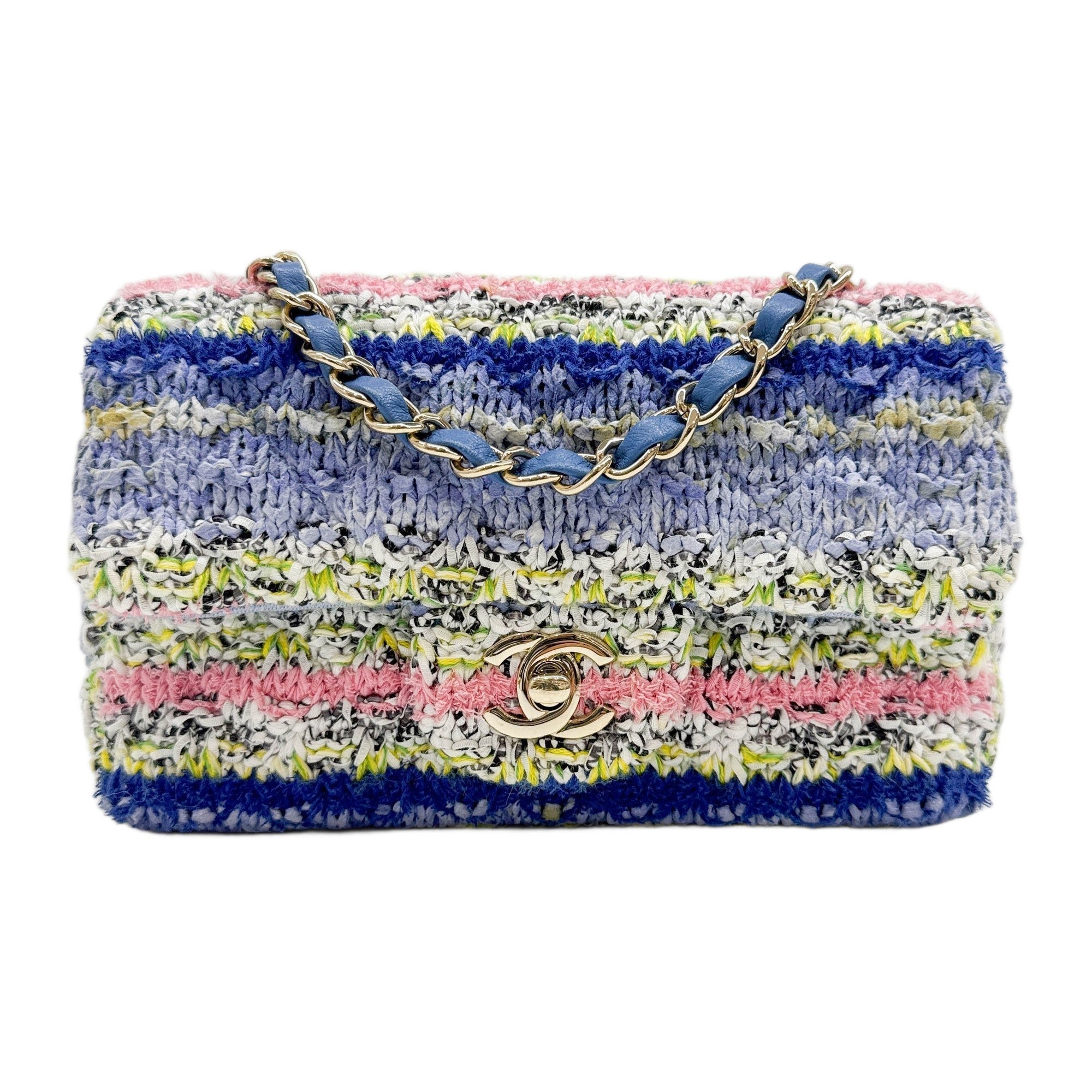 Mini Classic Flap 2021 Blue Multicolor Cotton Chain Shoulder Bag