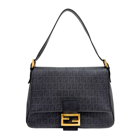 Mamma Baguette Black Zucca Canvas Shoulder Bag