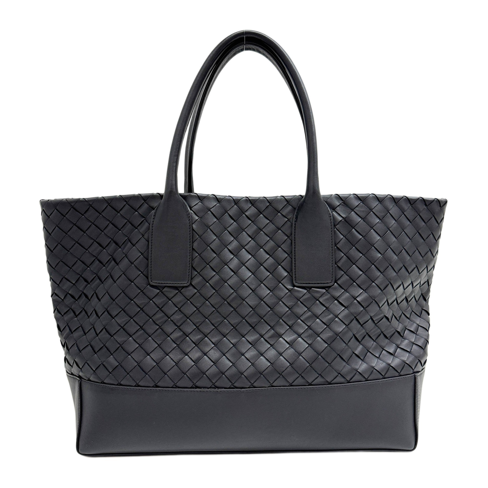 Intrecciato Black Leather Shoulder Tote Bag