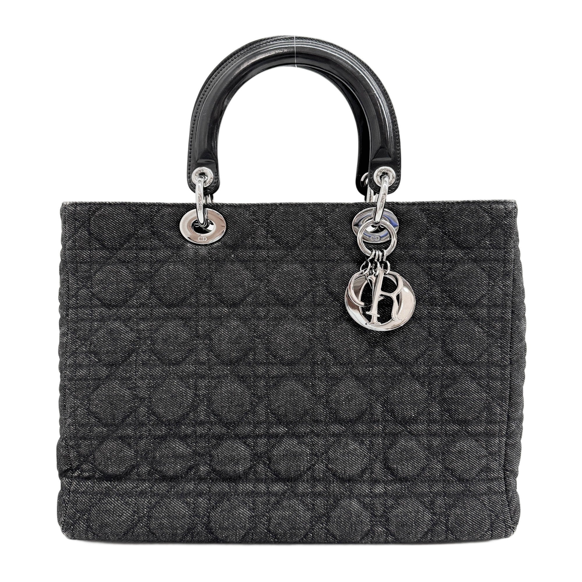 Lady Dior Cannage Black Denim Two Way Tote Bag