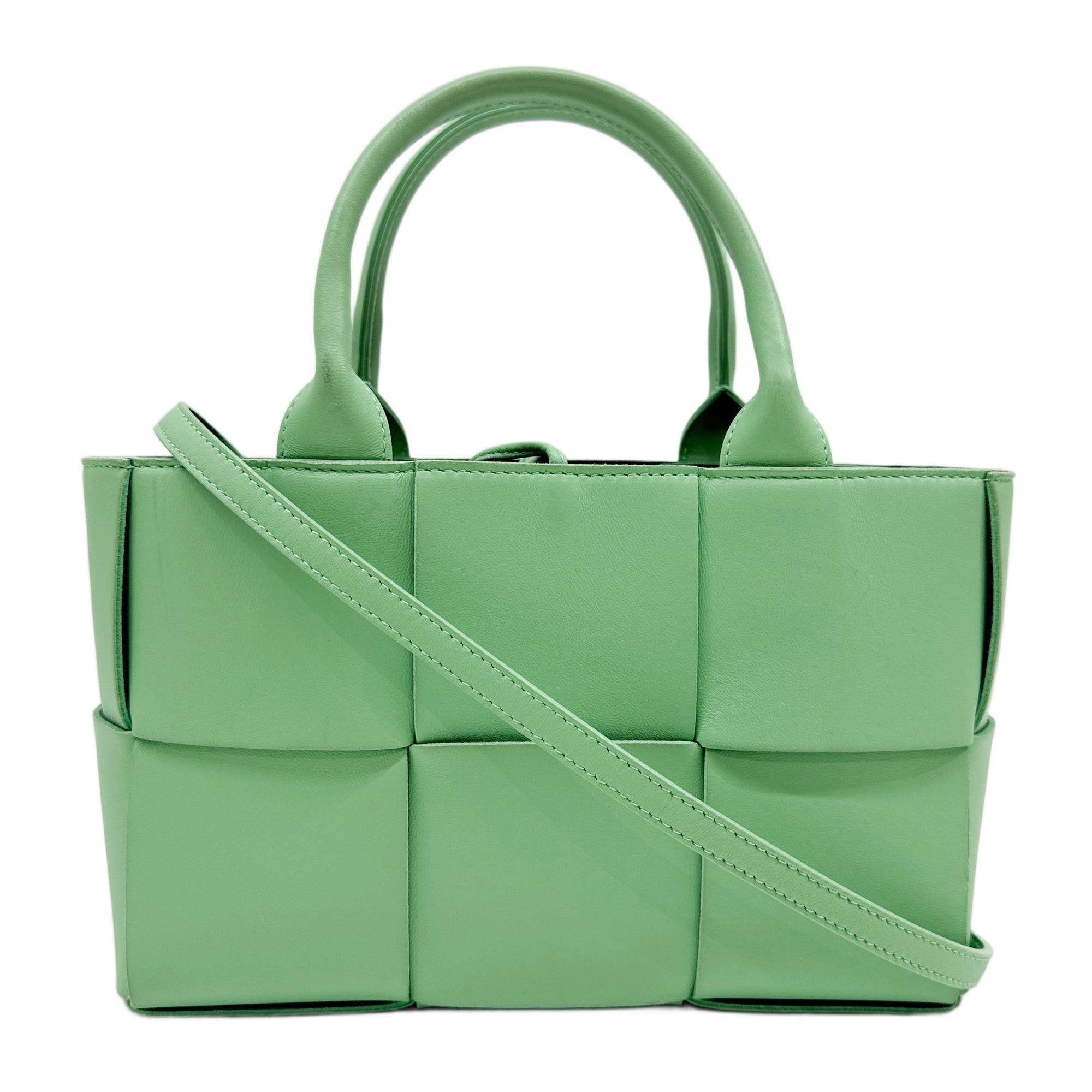 Mini Arco Intrecciato Mint Green Leather Two Way Bag