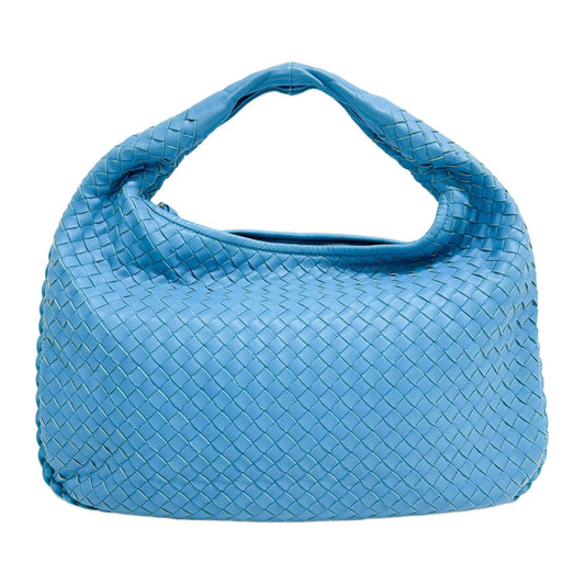Intrecciato Aqua Blue Leather Shoulder Bag