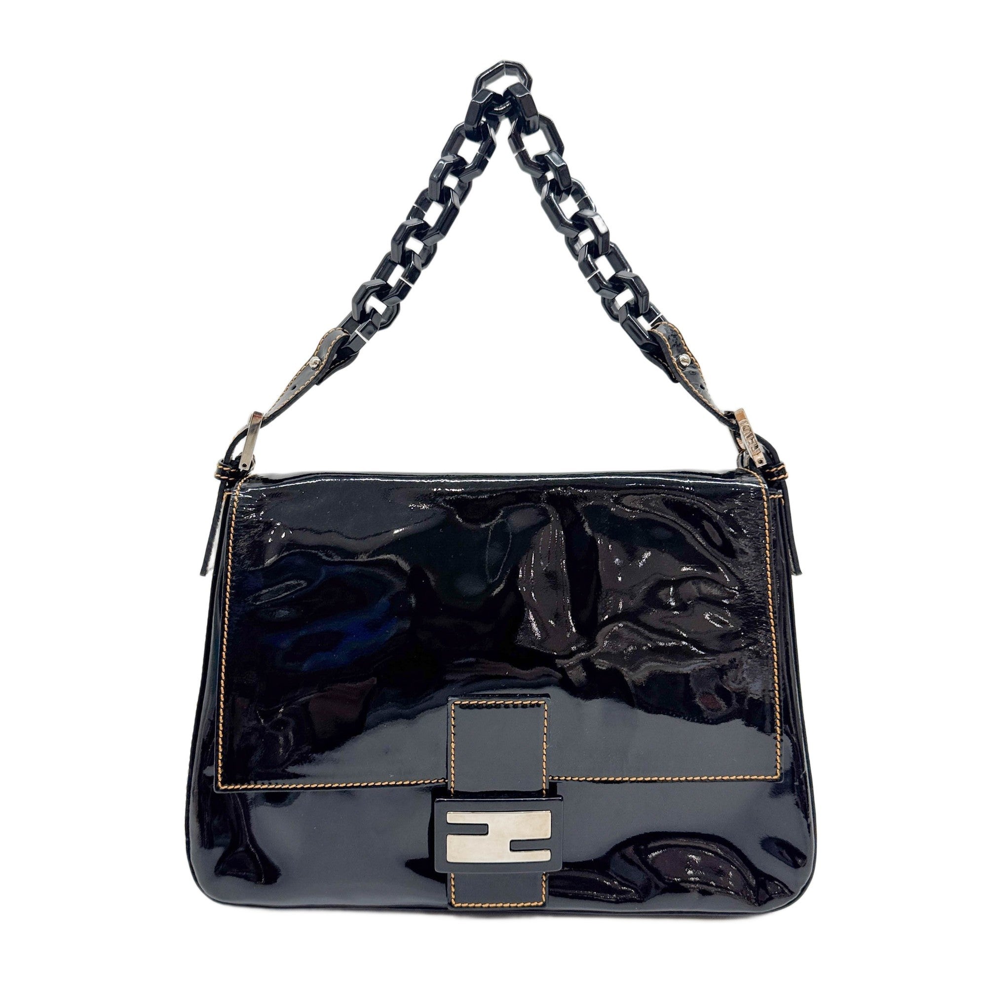 Mamma Baguette Black Patent Leather Shoulder Bag
