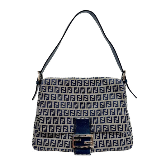 Mamma Baguette Zucchino Blue Canvas Shoulder Bag