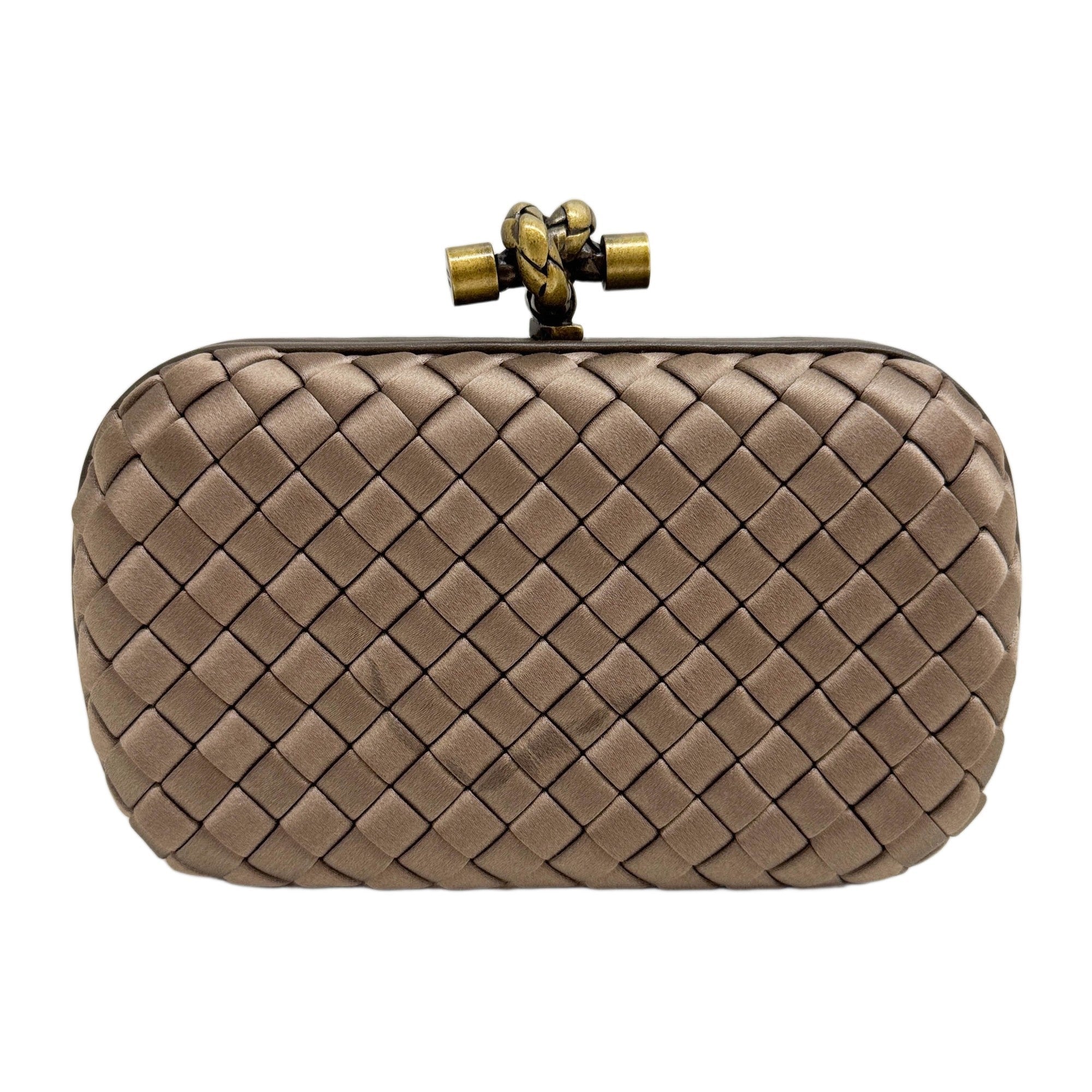 Knot Metallic Brown Satin Clutch Bag