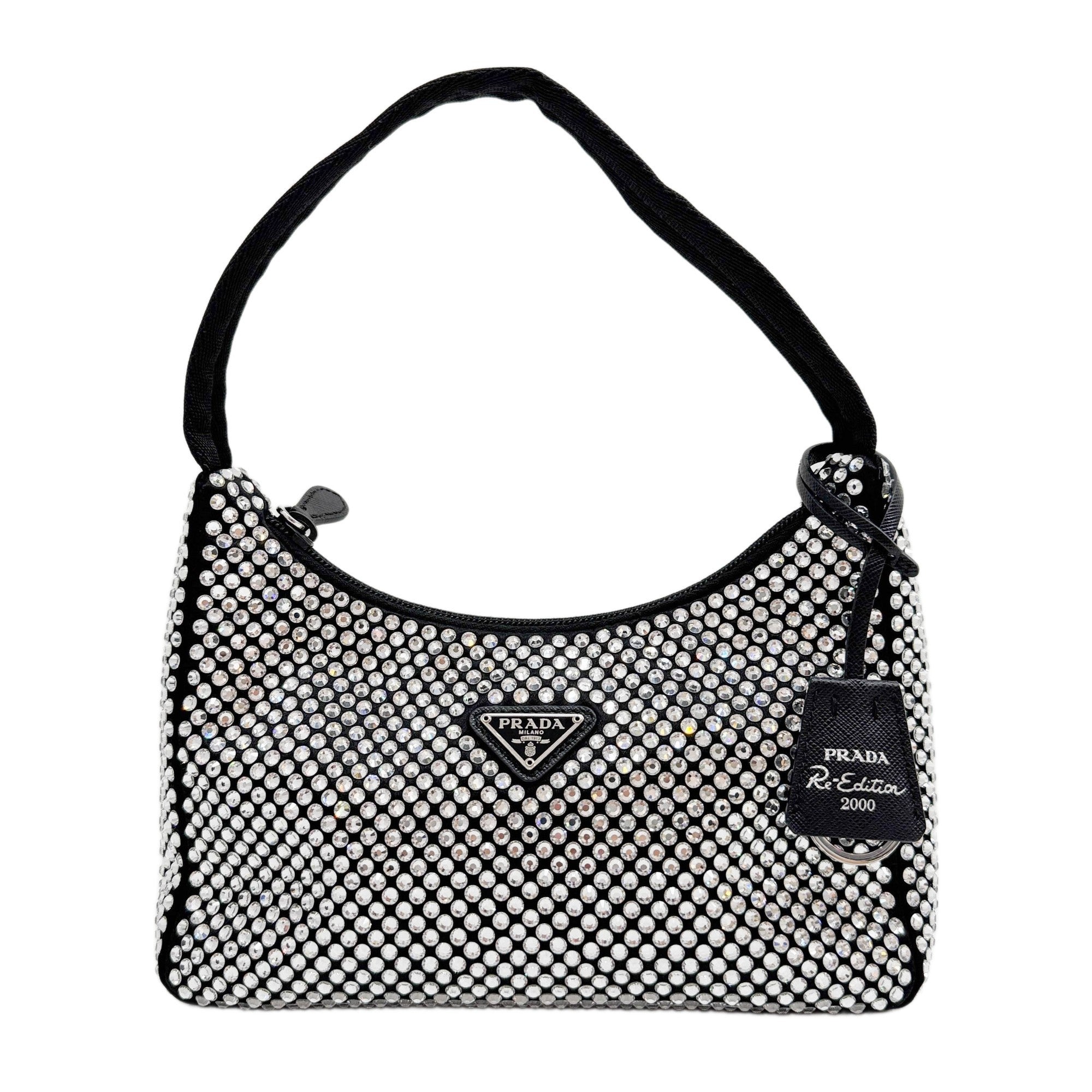 Re-Edition Bejeweled Black Satin Hand Bag