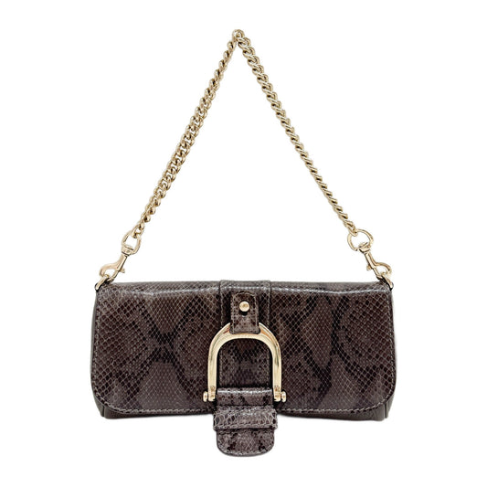 Greenwich Stirrup Grey Embossed Python Leather Clutch Bag