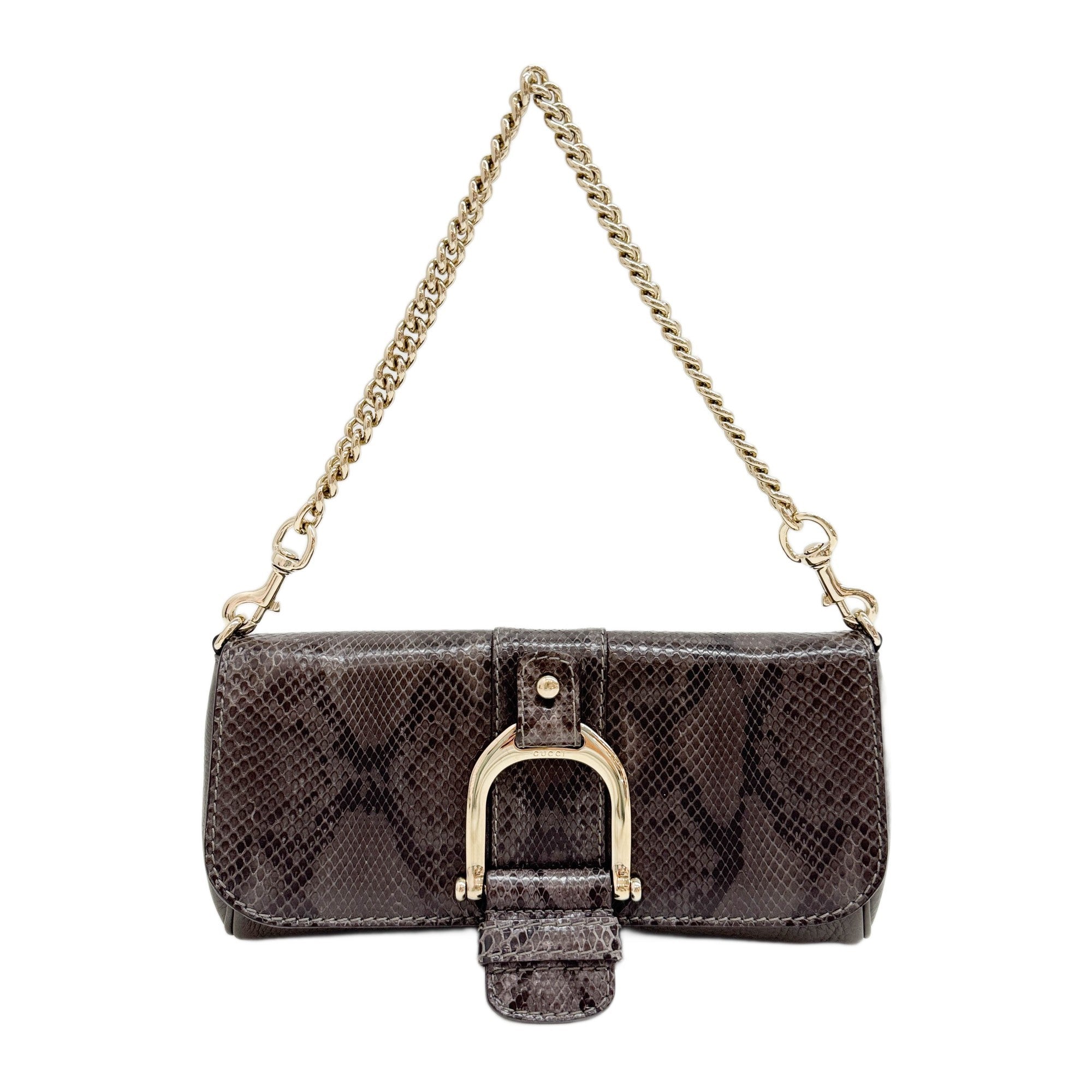 Greenwich Stirrup Grey Embossed Python Leather Clutch Bag