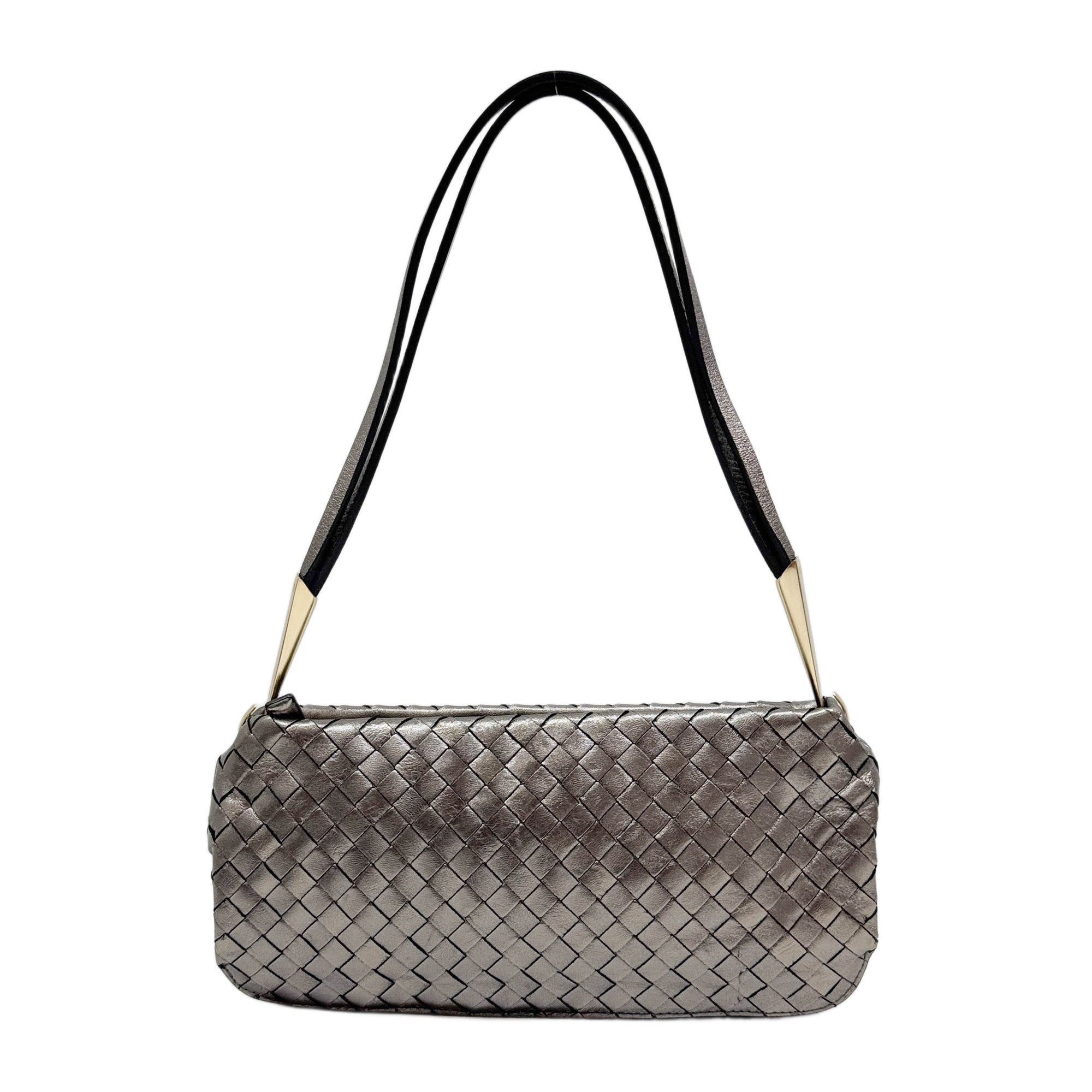 Intrecciato Metall Grey Leather Shoulder Bag