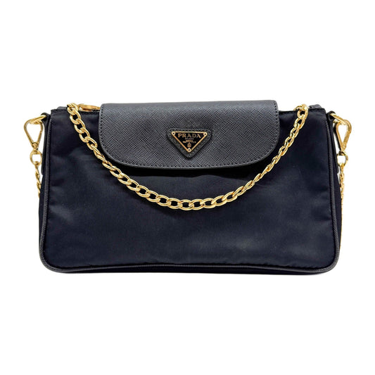 Black Nylon Chain Shoulder Bag