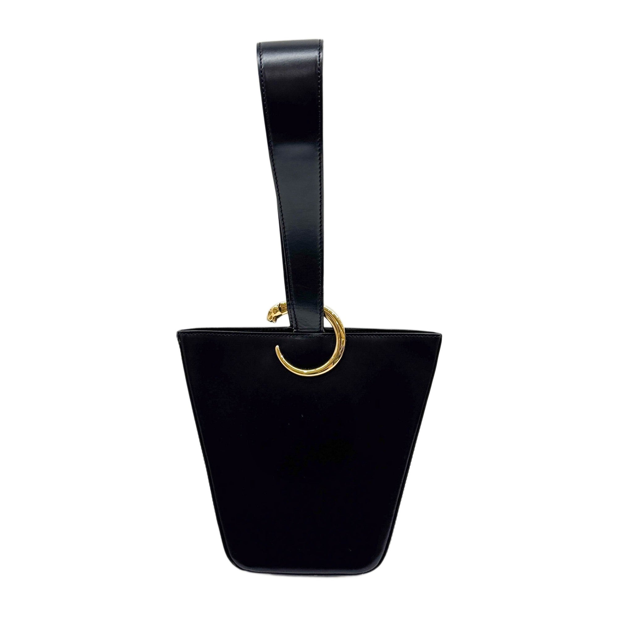 Panthere Black Leather Hand Bag