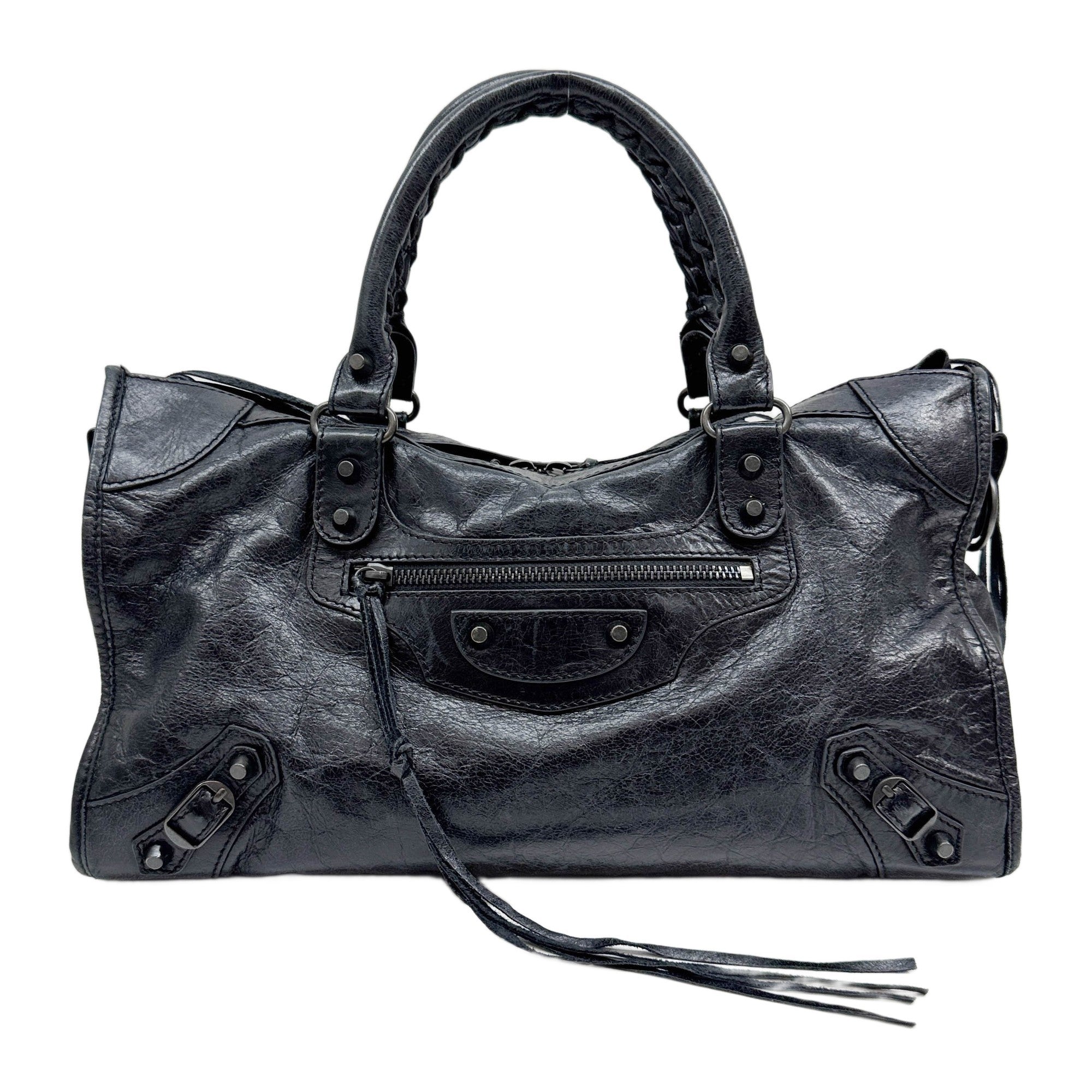 The City Black Leather Handle Bag