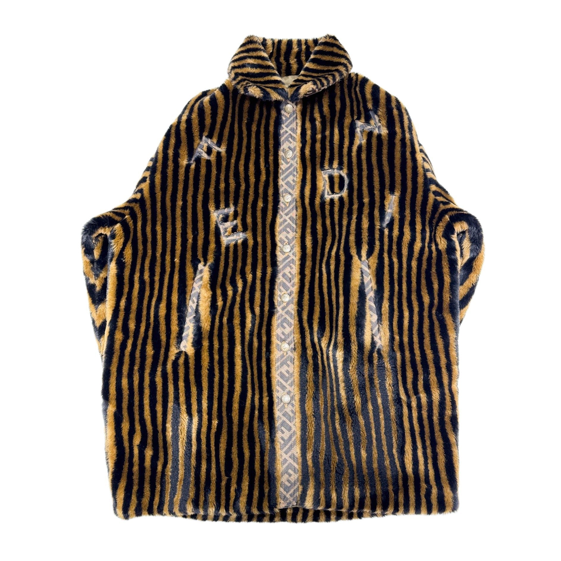 Coat Size 38 EU Striped Brown Faux Fur