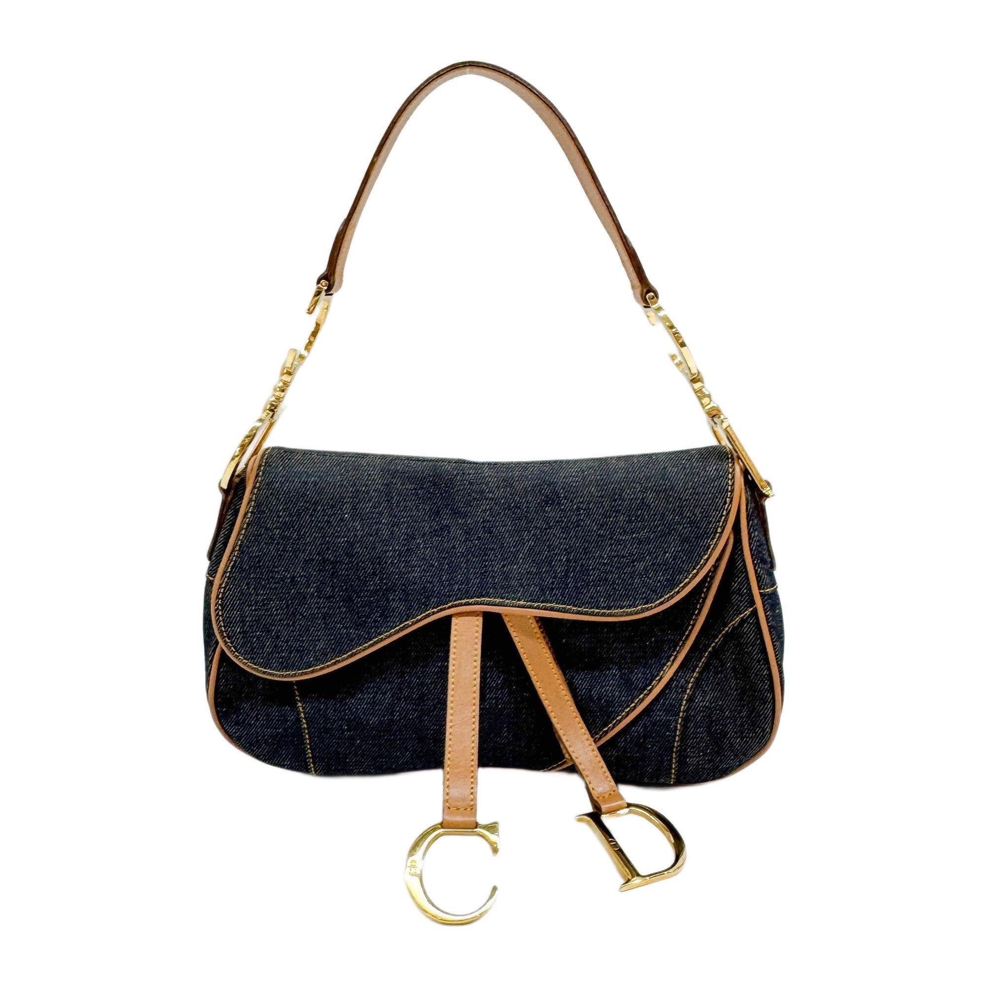 Double Saddle Blue Denim Shoulder Bag