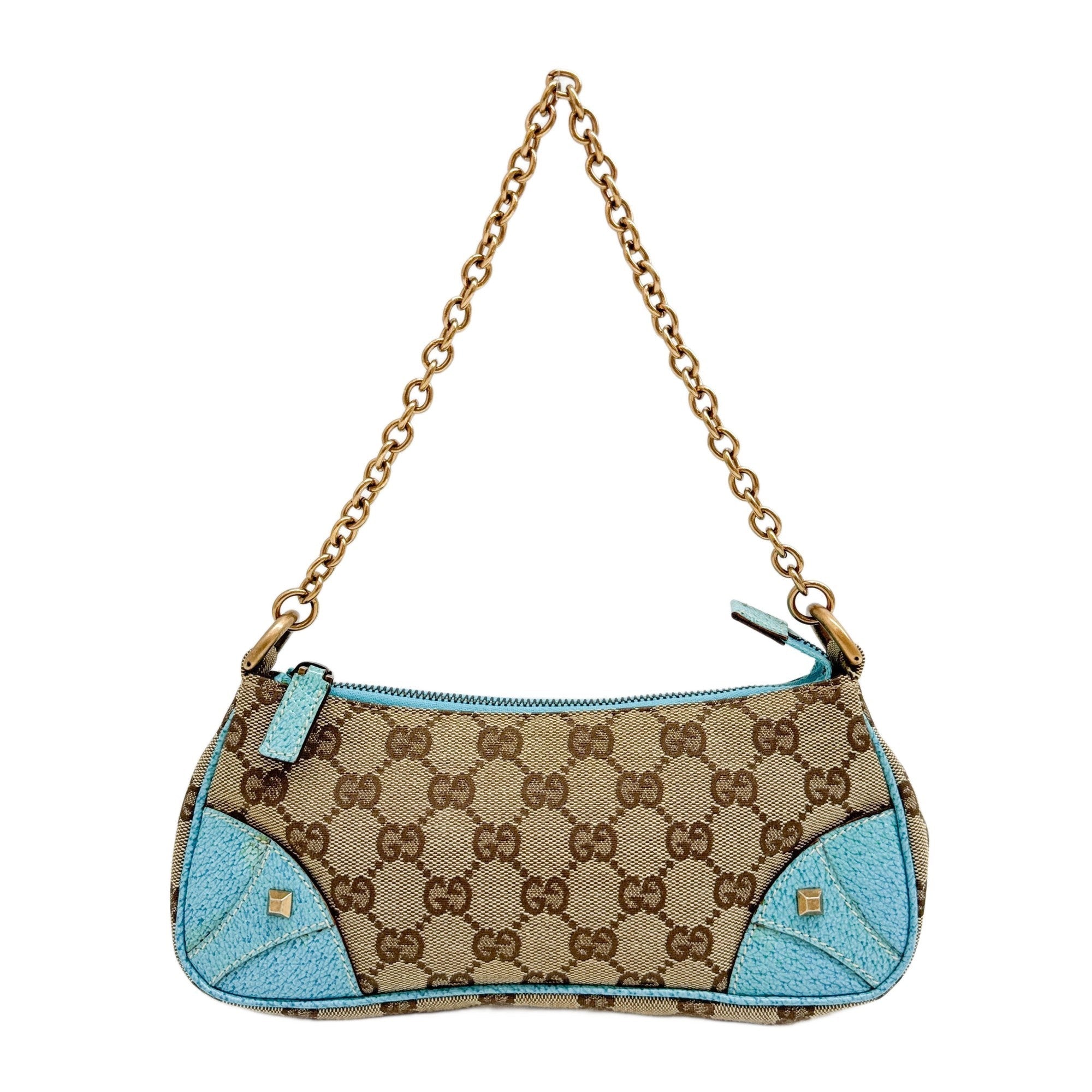 Nailhead Blue GG Canvas Chain Shoulder Bag