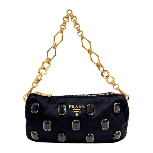 Rhinestone Black Nylon Shoulder Bag