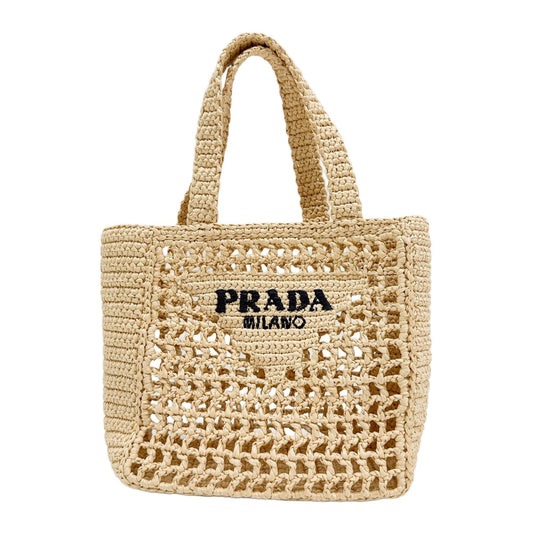 Beige Crochet Raffia Hand Bag