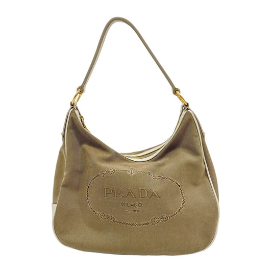 Beige Brown Canvas Shoulder Bag