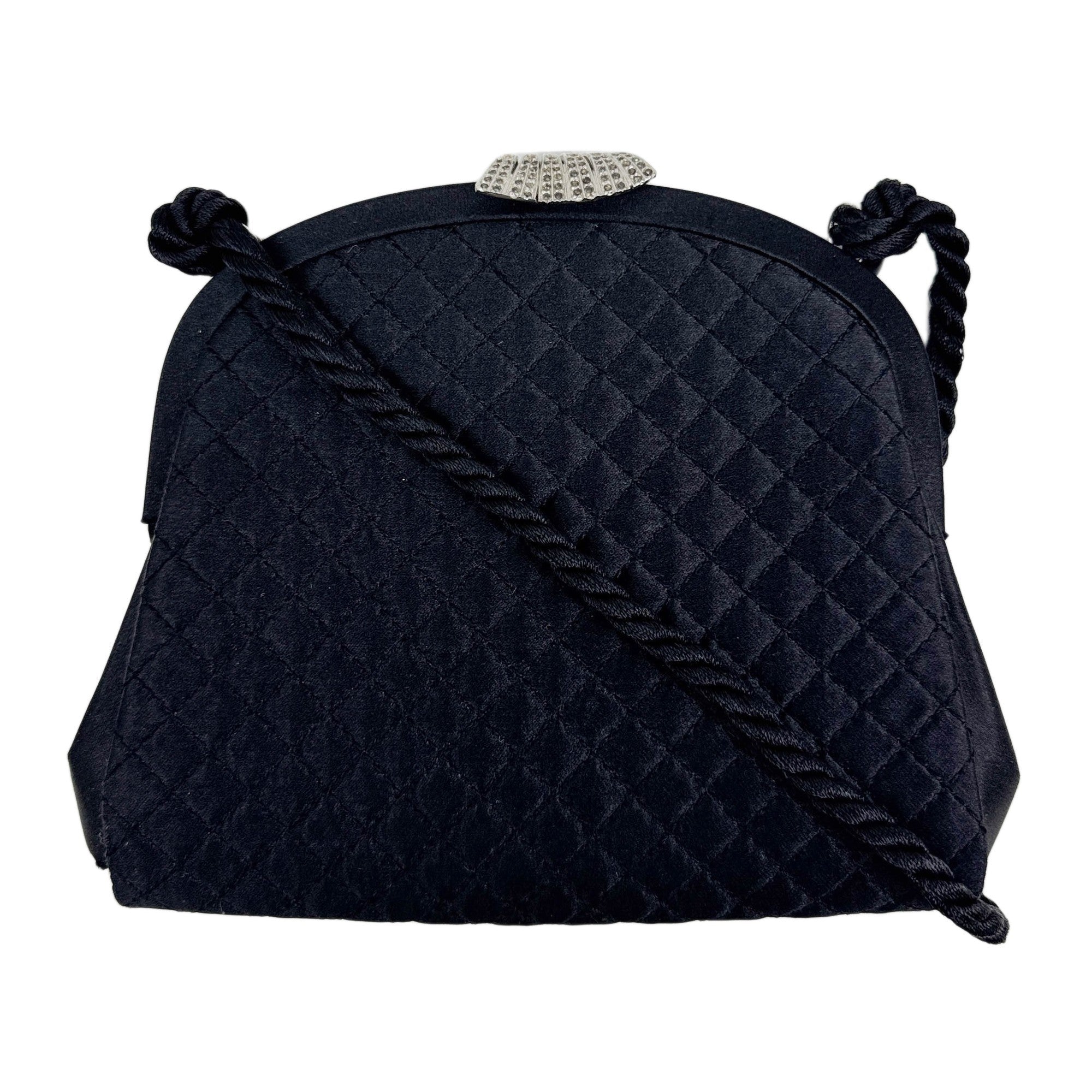 Quilted Black Satin Shoulder Bag