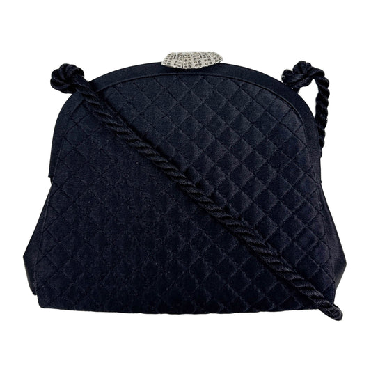 Quilted Black Satin Shoulder Bag