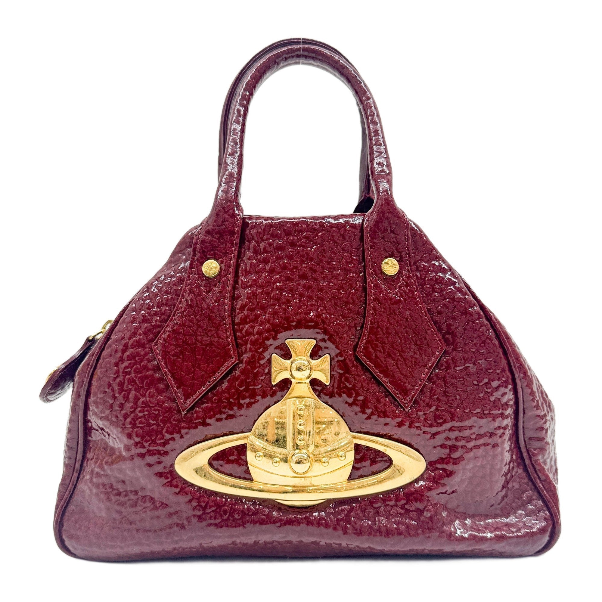 Yasmine Burgundy Croc-Embossed Patent Leather Hand Bag