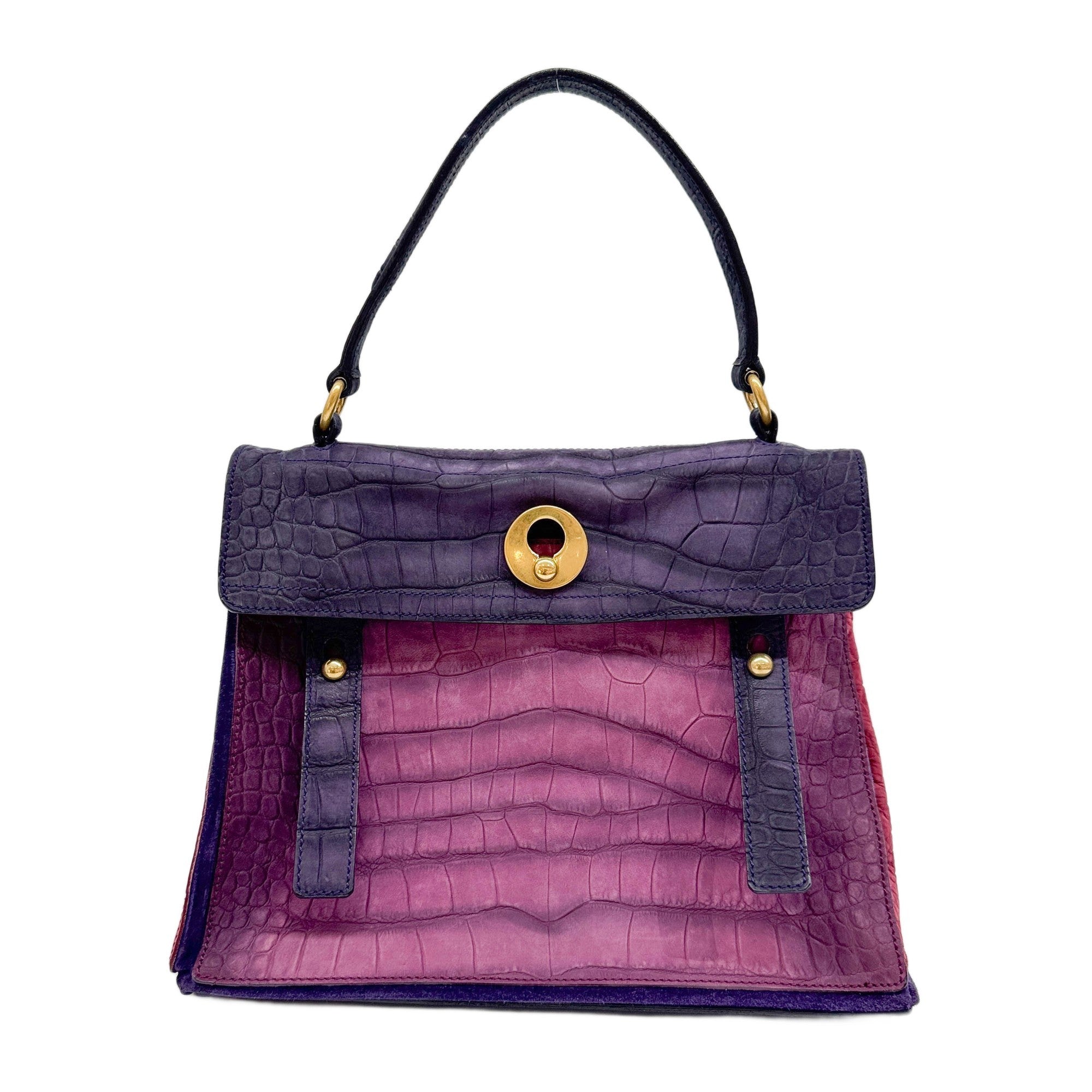 Muse Multicolor Crocodile Embossed Nubuck Leather Hand Bag