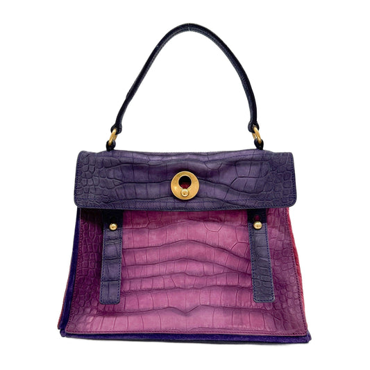 Muse Multicolor Crocodile Embossed Nubuck Leather Hand Bag