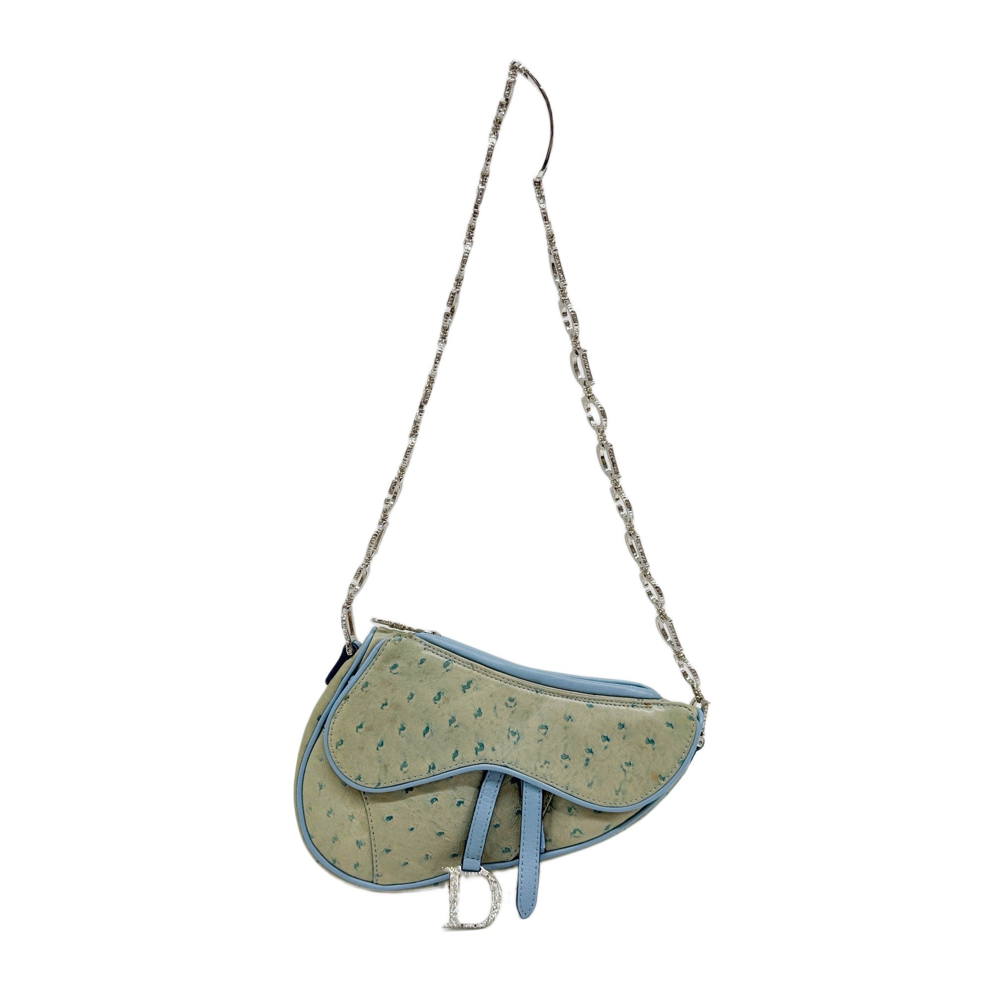 Mini Saddle Green Ostrich Leather Shoulder Bag