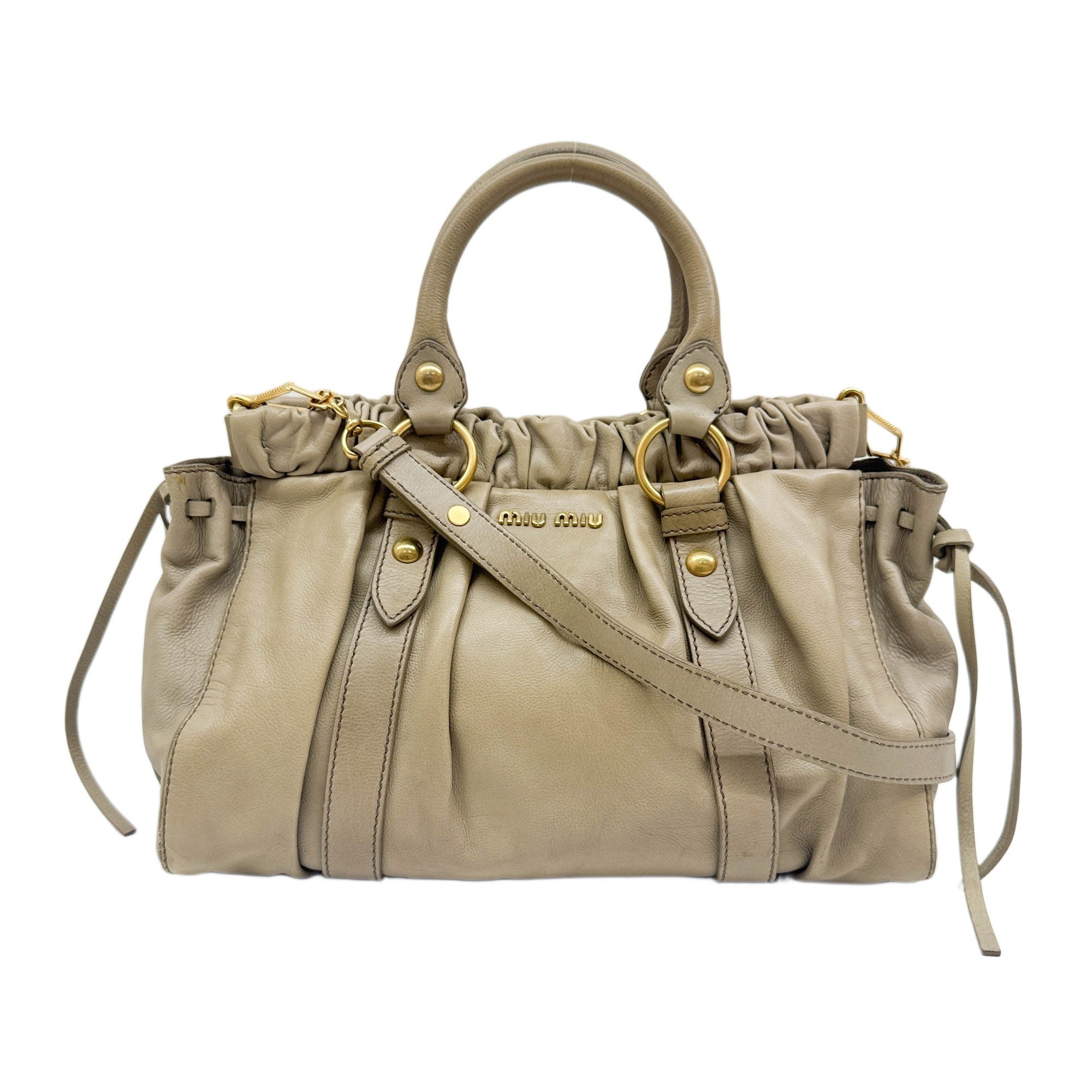 MIU MIU Vitello Beige Leather Two Way Bag – HIVE PRELOVED