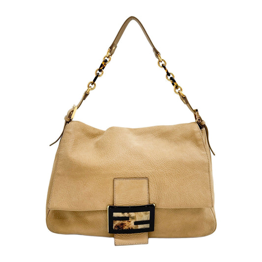 Large Baguette Metallic Tan Brown Shoulder Bag