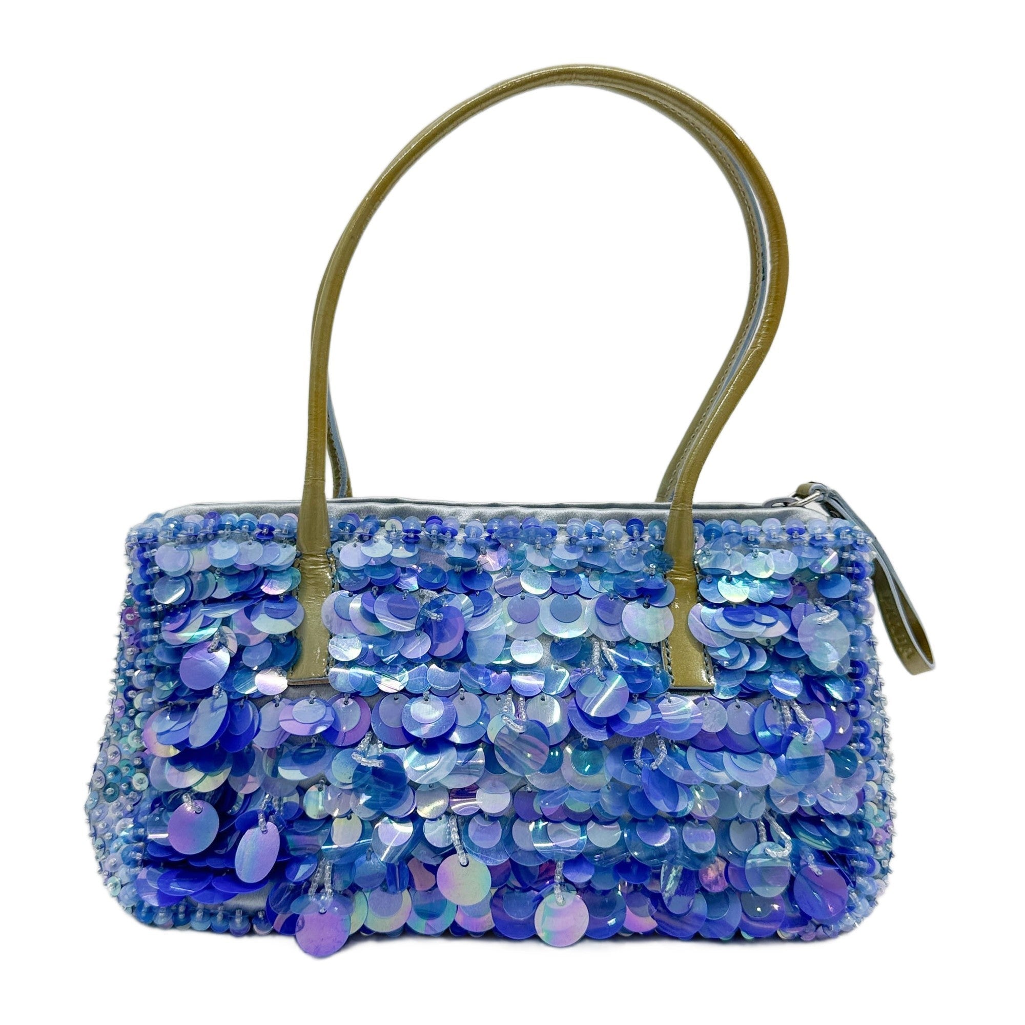 Bead Embellished Blue Sequin Hand Bag