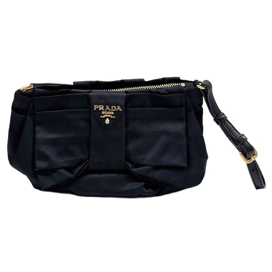 Ribbon Black Nylon Clutch Bag