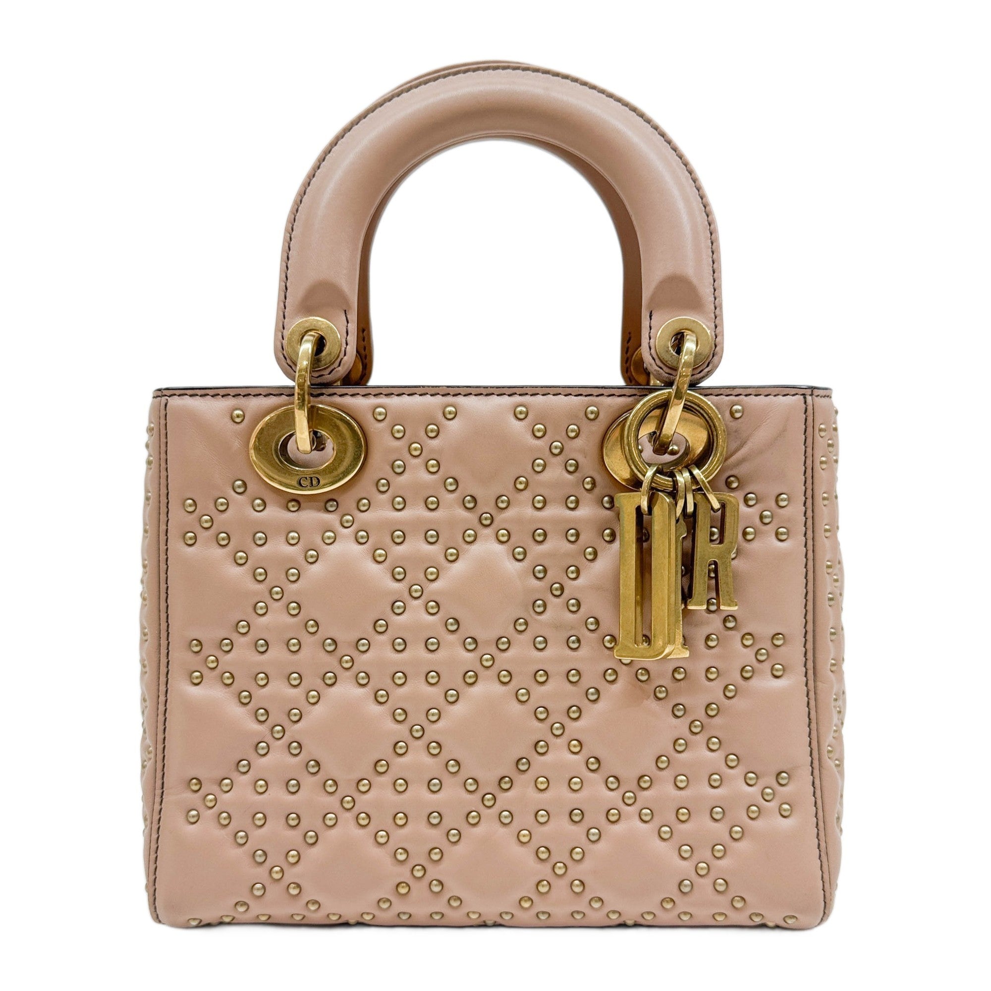 Lady Dior Studded Cannage Dusty Pink Leather Two Way Bag