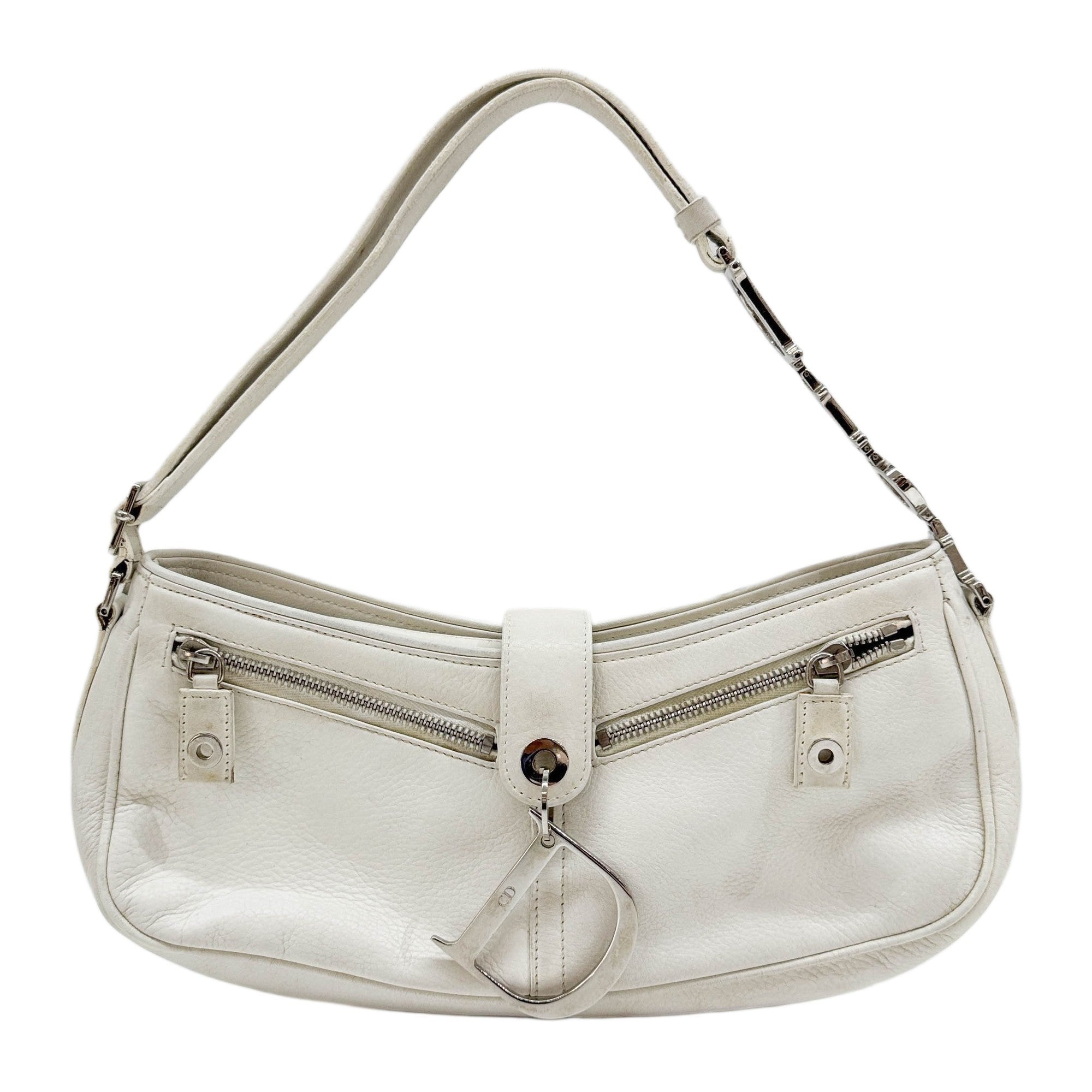 Street Chic White Leather Shoulder Bag