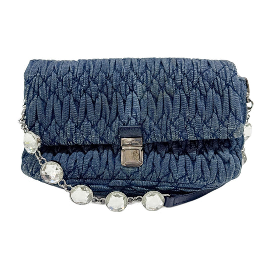 Blue Denim Crystal Chain Shoulder Bag