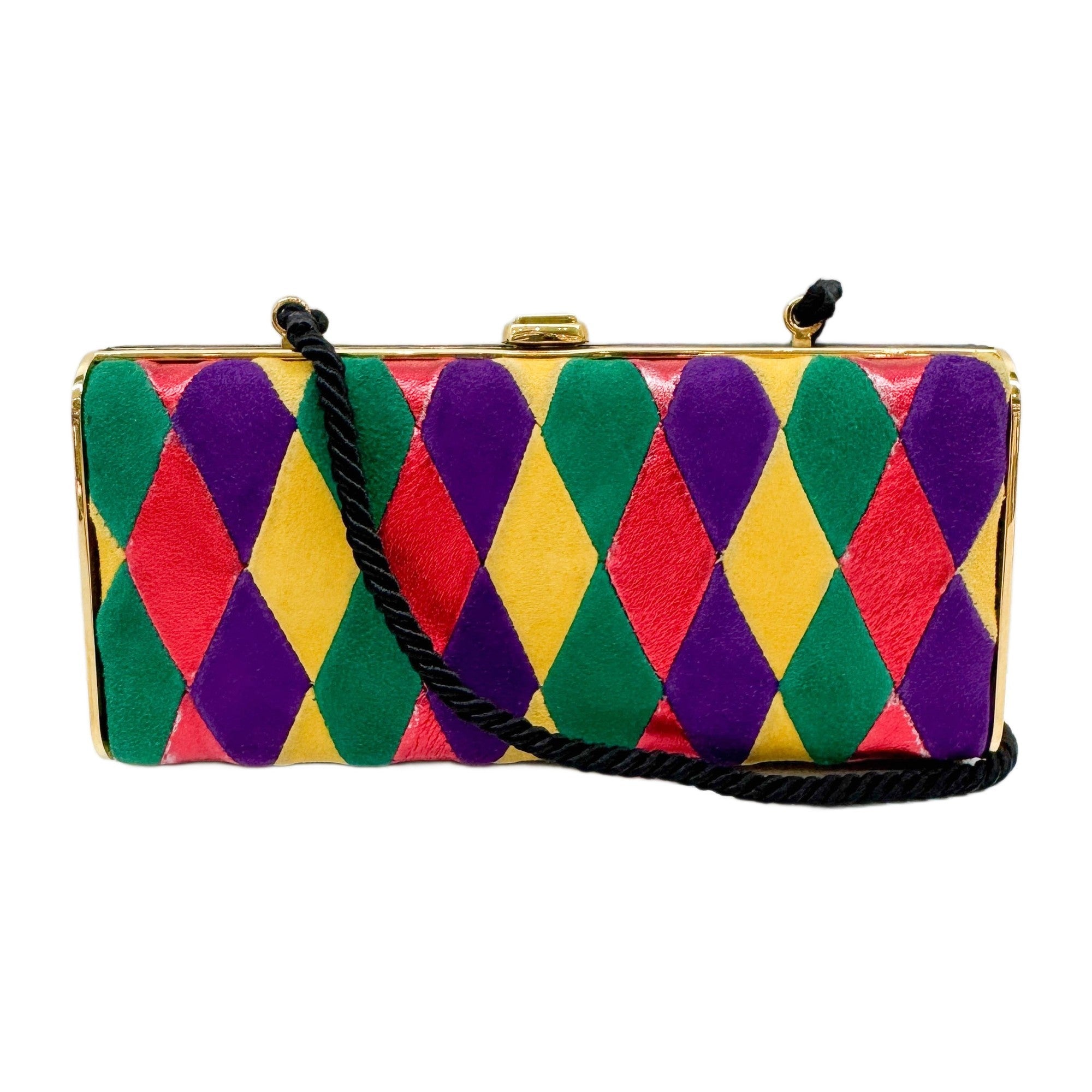 Multicolor Mixed Fabric Clutch Hand Bag