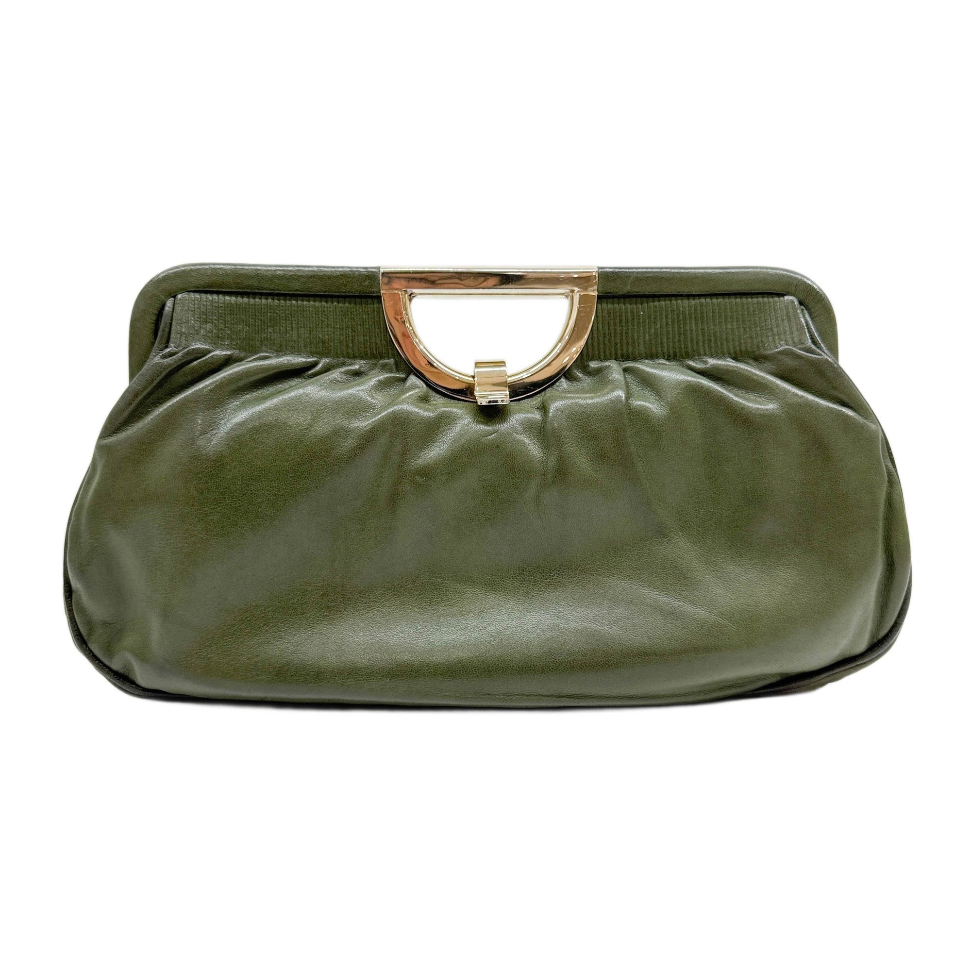 Olive Green Leather Clutch Bag