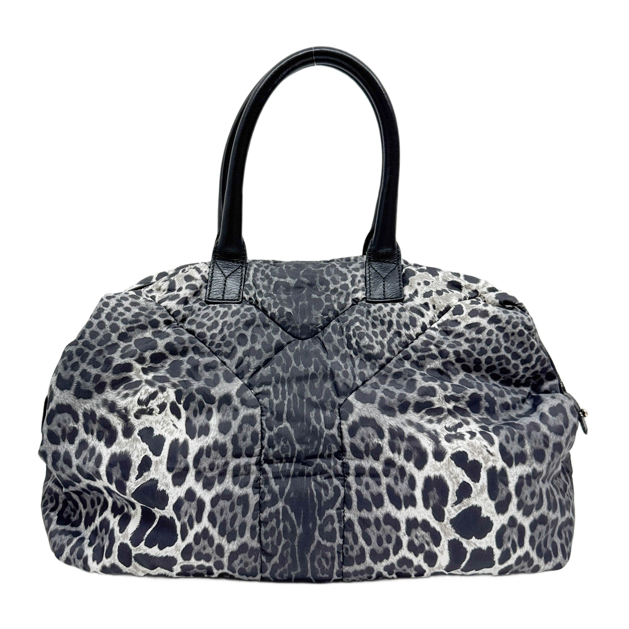 Grey Leopard Print Padded Nylon Shoulder Bag