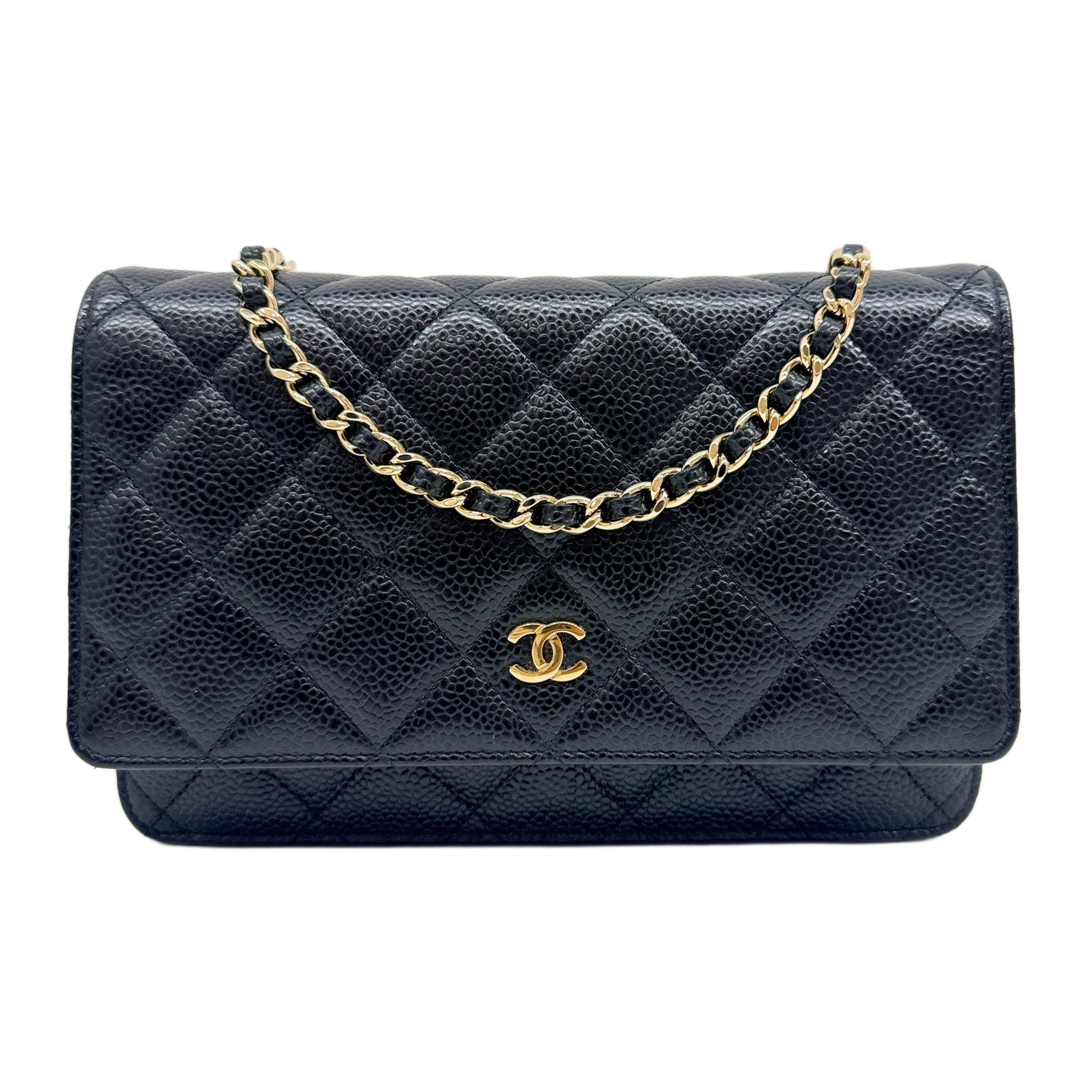 Wallet On Chain 2012 Matelasse Black Leather with Gold Hardware Crossbody Bag