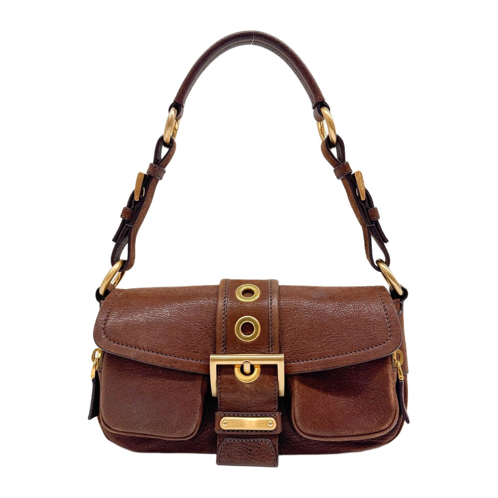 Pocket Brown Leather Shoulder Bag