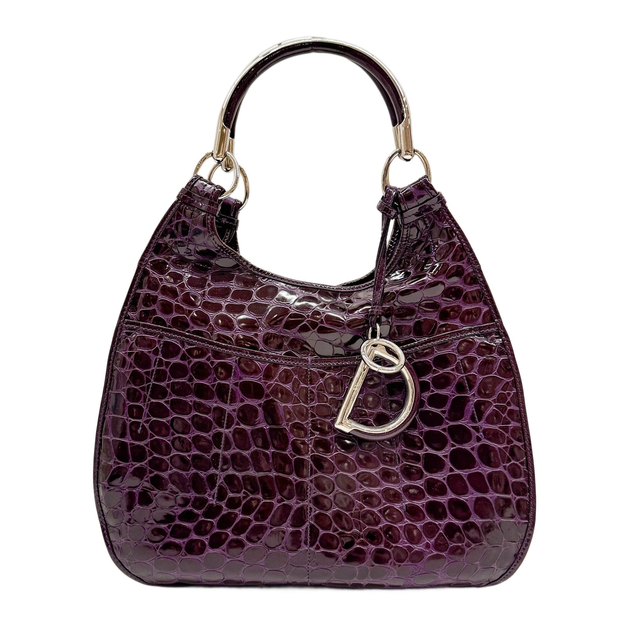 61 Dark Purple Crocodile Embossed Leather Shoulder Bag