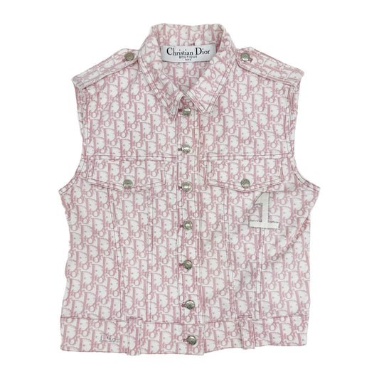 EU Size 40 Button-Up Pink Trotter Cotton Fabric Collared Vest