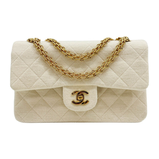 Small Classic Double Flap 1994-1996 Matelasse Off-White Cotton Shoulder Bag