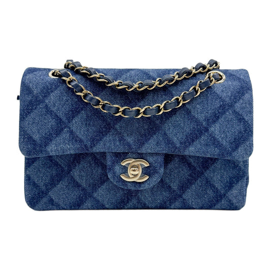 Small Classic Double Flap 2021-2026 Matelasse Shadow Blue Denim Shoulder Bag