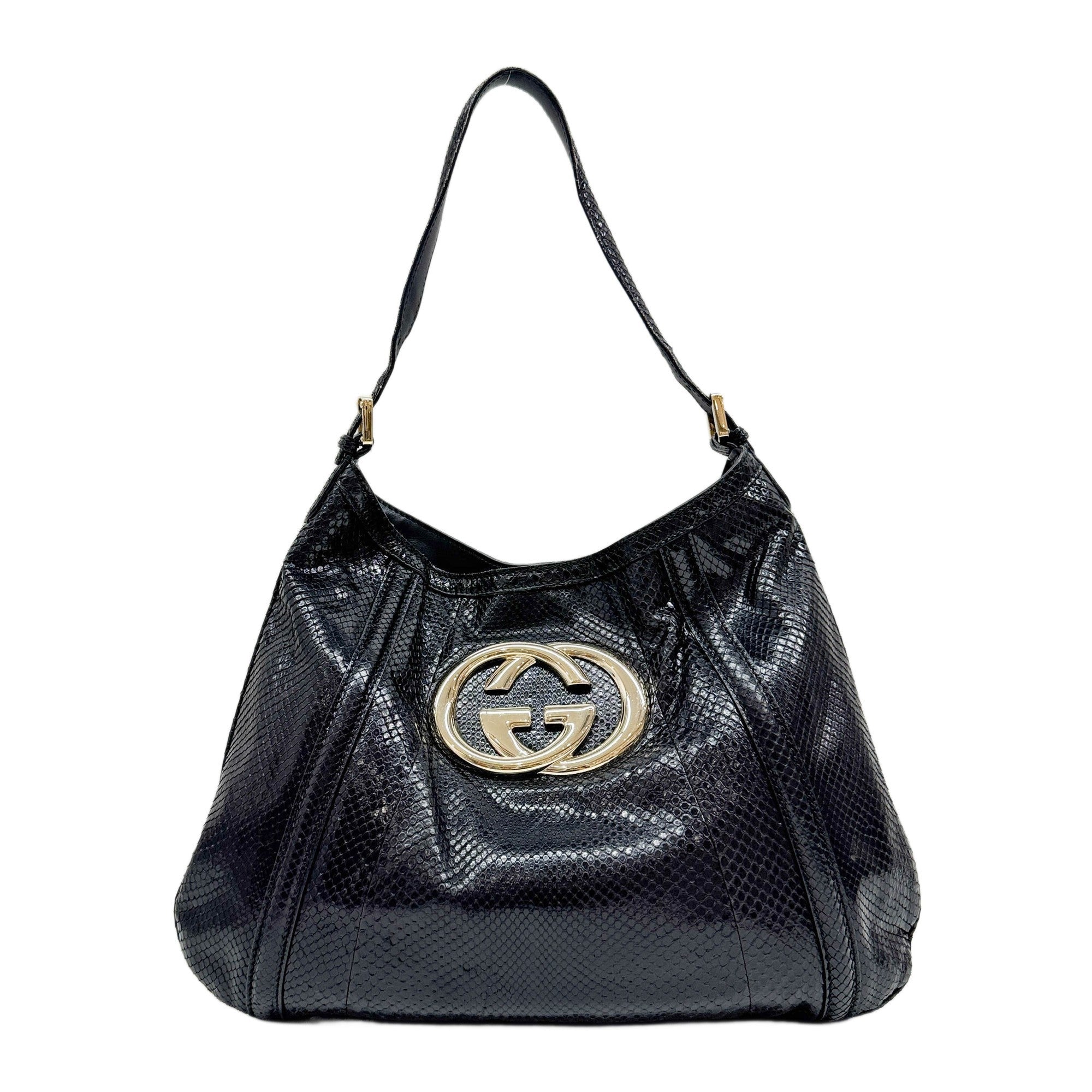 Britt Black Python Embossed Leather Shoulder Bag