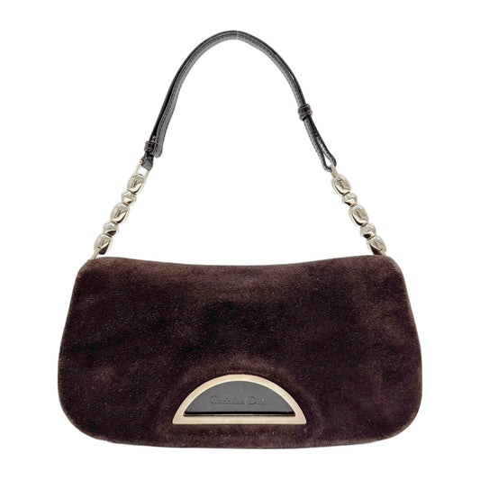 Malice Pearl Gold Hardware Brown Suede Shoulder Bag