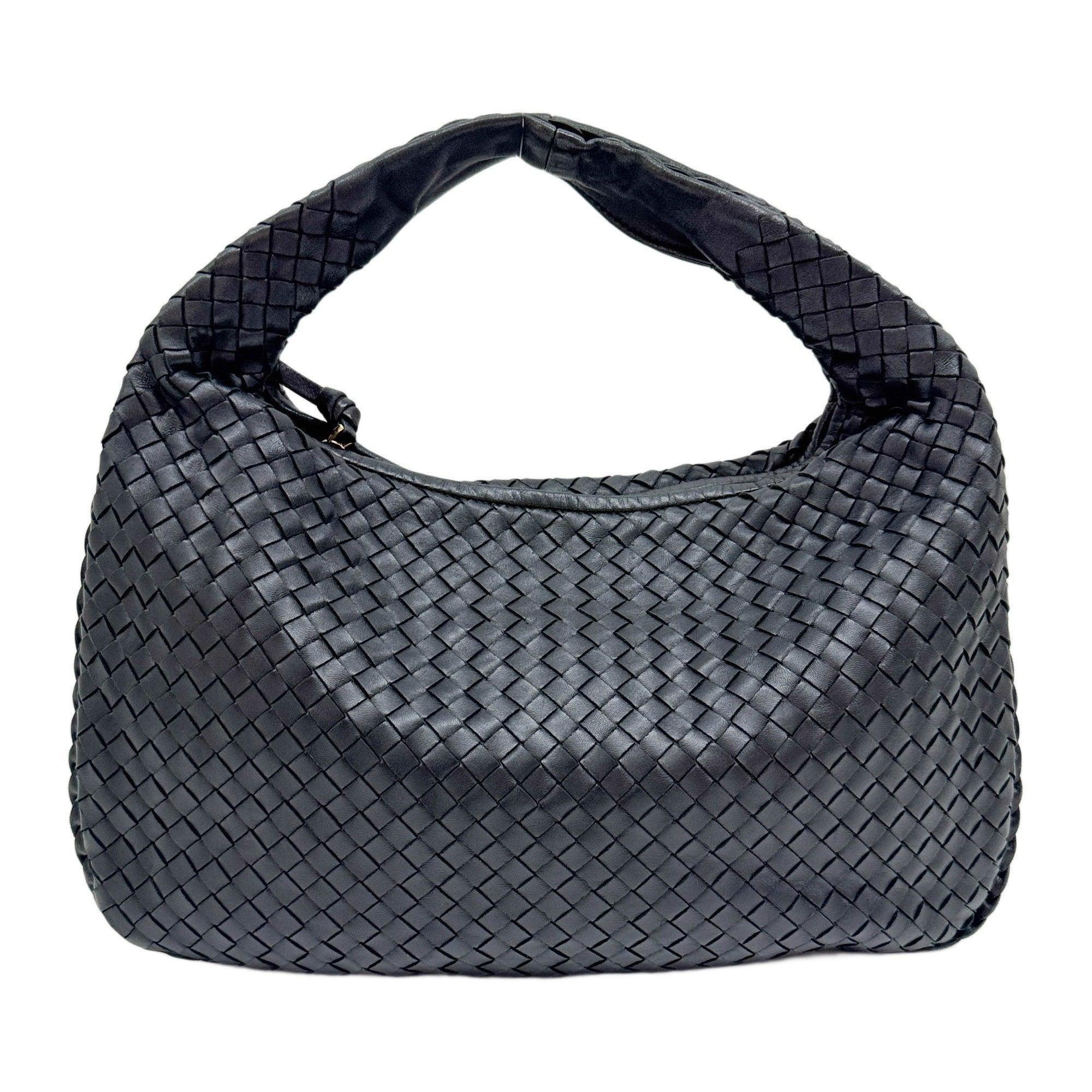 Intrecciato Black Leather Shoulder Bag