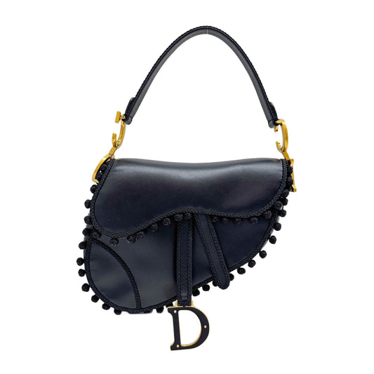 Saddle Black Leather Tassels Shoulder Bag