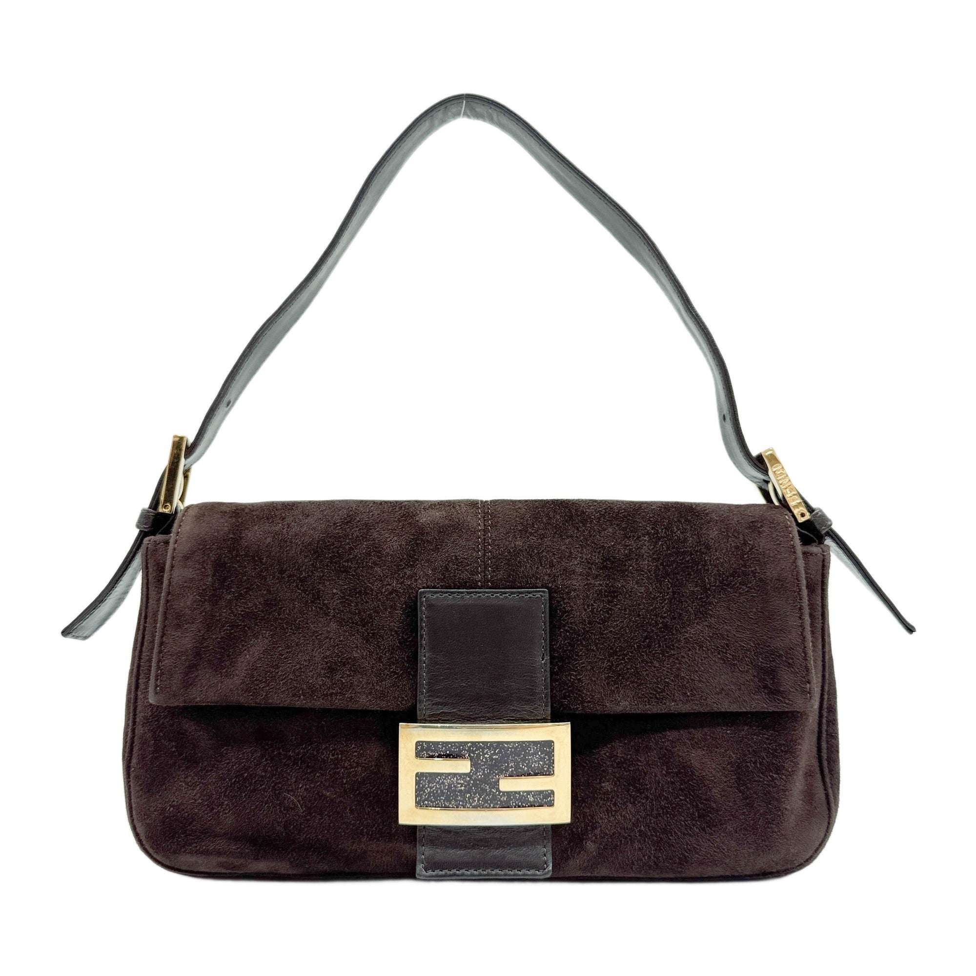 Baguette Brown Suede Shoulder Bag